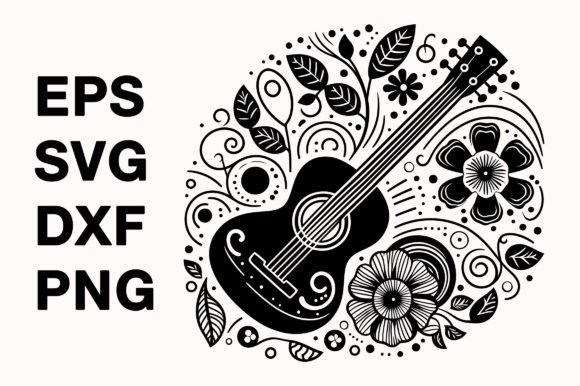 Guitar with Floral Background Vector Review