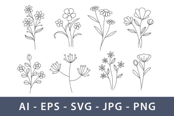 Minimalist Line Art Wildflowers Growing